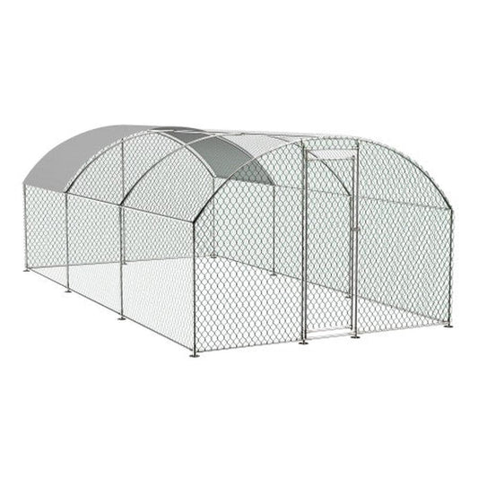 HKM-874643 Large Outdoor Metal Chicken Coop with Waterproof UV Cover and Walk-In Design
