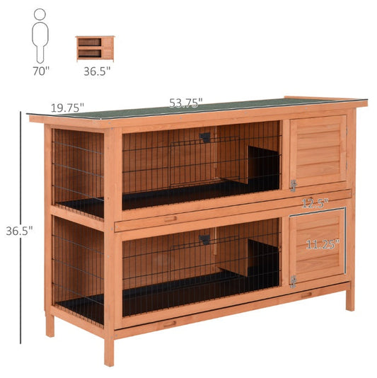 HKM-8747965 2-Tier Outdoor Rabbit Hutch with Removable Dividers and Pull-Out Trays, Orange