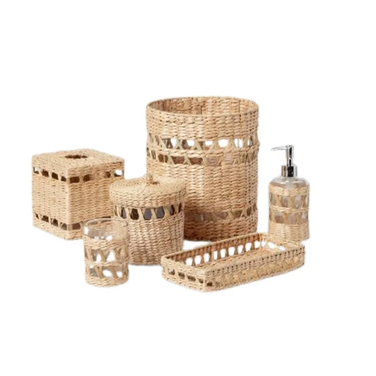HKM-874899 Water Hyacinth 6-Piece Bathroom Accessory Set for Natural Home Decor