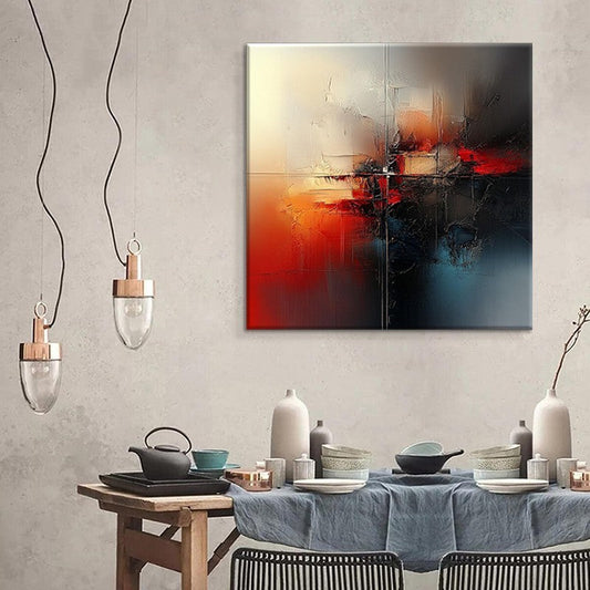 HKM-876563 Handmade Modern Abstract Oil Painting on Canvas - Red Square Wall Art for Home Decoration