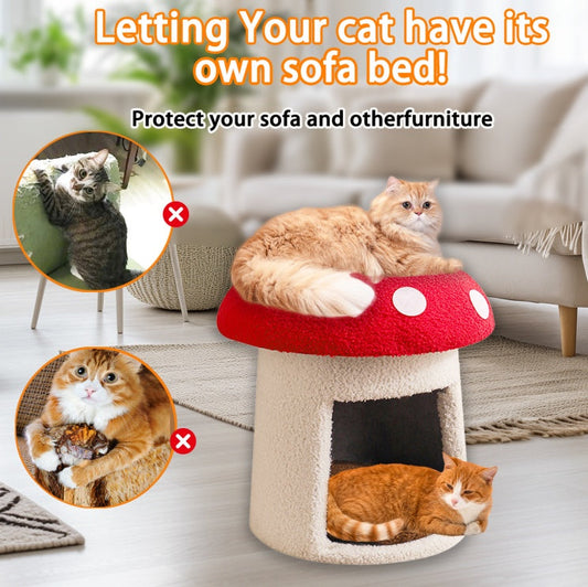 HKM-8788285 Extra Large Red Mushroom Cat Bed - Scratch-Resistant, Washable, All-Season Pet Seat for Cats