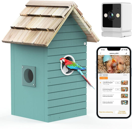 HKM-881171 Smart Bird Feeder Camera with AI Bird Species Identification, 3MP HD Photos, 2.4G Wi-Fi Connectivity, Blue