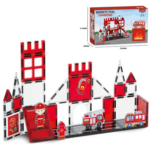 HKM-881875 Magnetic Building Tiles Fire Control Theme for Early Education - 7.5cm ABS Plastic Blocks