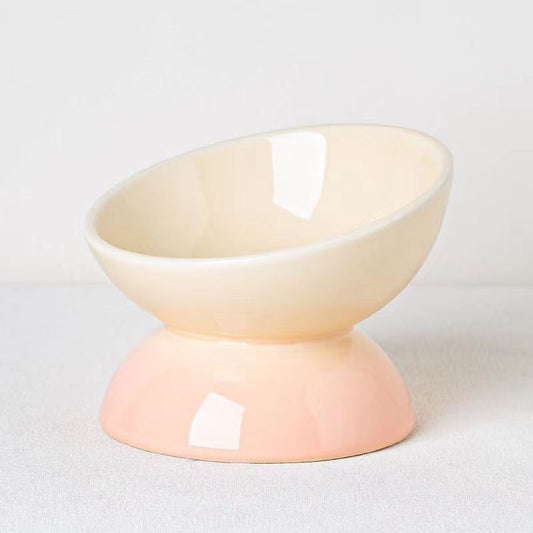 HKM-8821437 Ceramic Cat Bowl with Oblique Mouth and Cervical Spine Protection in Gradient Colors