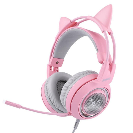 HKM-882579 USB 7.1 Virtual Surround Sound Gaming Headset with LED Cat Ear Design and Omnidirectional Microphone