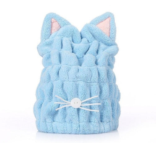 HKM-884115 Cat Ear Hair-Drying Towel in Coral Velvet - Absorbent, Antibacterial, and Easy to Clean