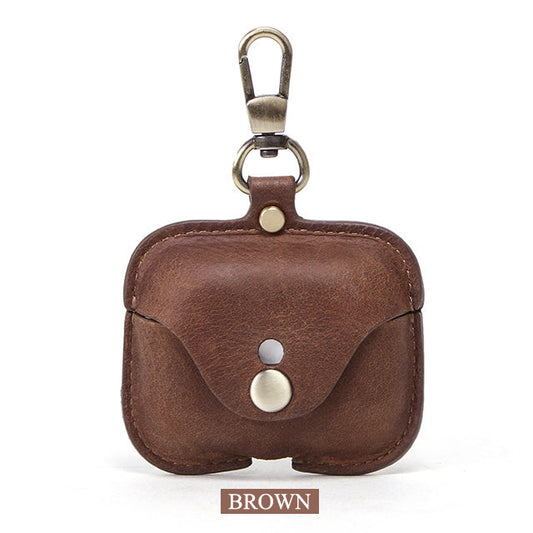 HKM-886867 Vintage Leather Clamshell Cover for AirPods Pro in Brown, Royal Blue, and Burgundy