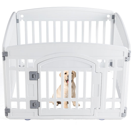 HKM-8876989 Pet Playpen for Small to Medium Dogs - Portable 4 & 6 Panel Design in White and Black, Safe and Easy to Clean