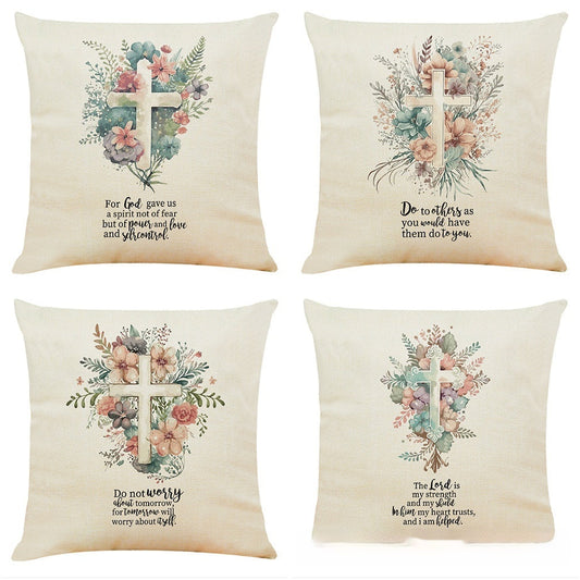HKM-889427 Modern Cotton and Linen Church Cross Printed Cushion Cover - 45x45cm