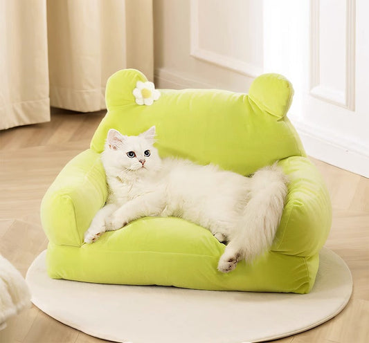HKM-8896701 Large Cloth Cat Nest in Light Green and Light Purple - Cozy Pet Bed with Dimensions 54x36x45cm