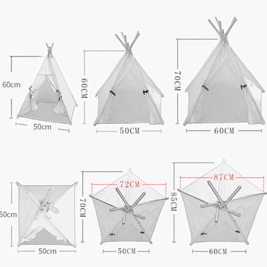 HKM-8899901 Portable Striped Pet Teepee Tent for Cats, Dogs, and Small Animals with Washable Cushion