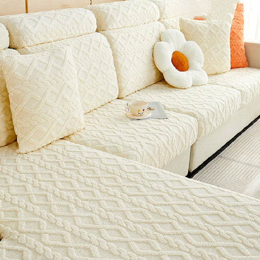 HKM-890451 Plush Stretch Slipcover for Sofas with Anti-Slip and Thermal Insulation Features - Multiple Sizes and Colors Available