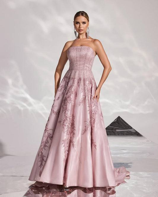HKM-891987 Elegant Pink Evening Gown for Women - Stylish Formal Dress for Special Occasions
