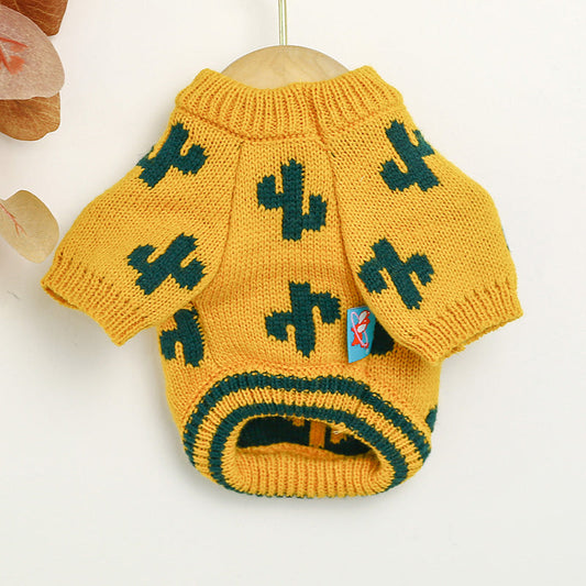 HKM-893011 Warm Thick Acrylic Sweater for Pets - Autumn & Winter Style in Turmeric Cactus, Multiple Sizes Available