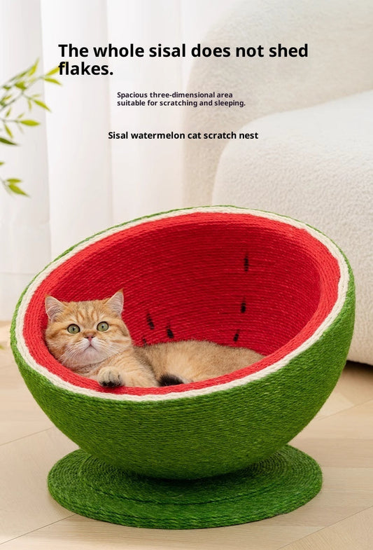 HKM-8977725 Large Watermelon Cat Nest with Integrated Sisal Scratching Board and Toy