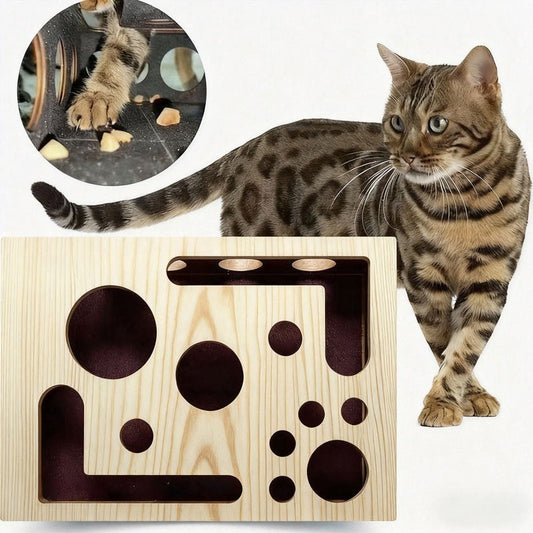 HKM-8981053 Solid Wood Maze Pet Toy with Three Bell Balls - Maze Peek-a-Boo Design for Entertaining and Claw Sharpening