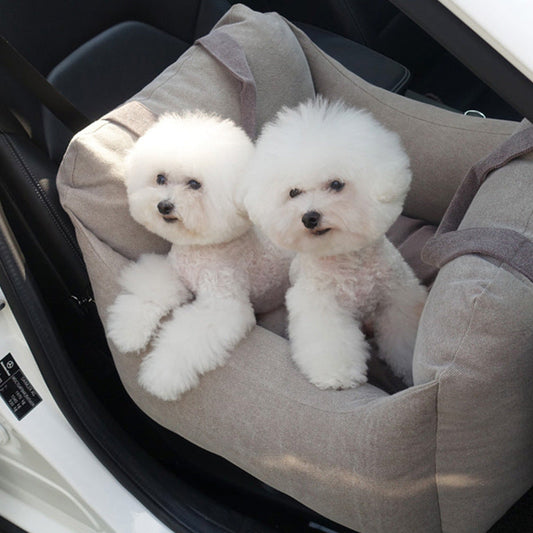 HKM-9002941 Portable Waterproof Pet Dog Car Carrier Seat with Breathable Mesh and Easy-Wash Design in Gray and Beige
