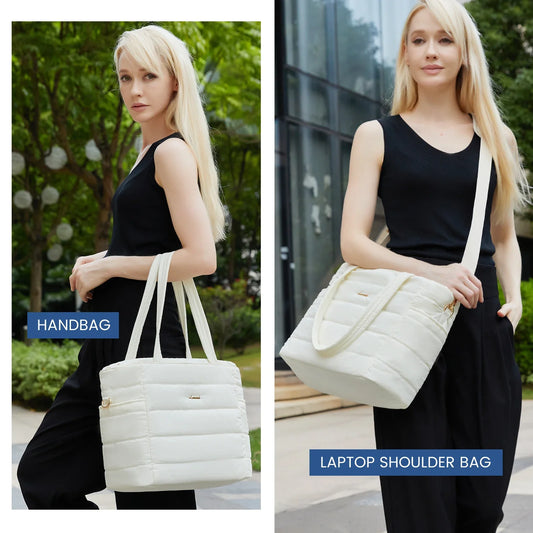 HKM-902035 Lightweight Quilted Puffer Tote Bag for Women - 15.6-Inch Laptop Shoulder Bag for Work, Teachers, and Nurses