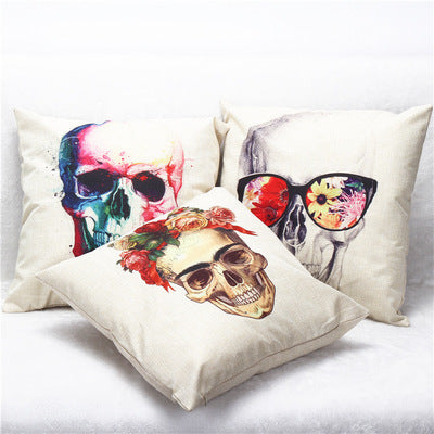 HKM-904019 Colorful Skull Design Linen Sofa Pillowcase for Home Decor