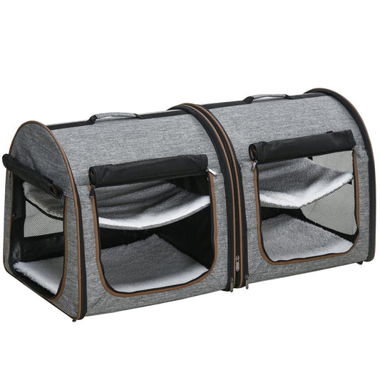 HKM-904467 Soft-Sided Portable Pet Cat Carrier with Padded Divider and Storage Bag - Grey