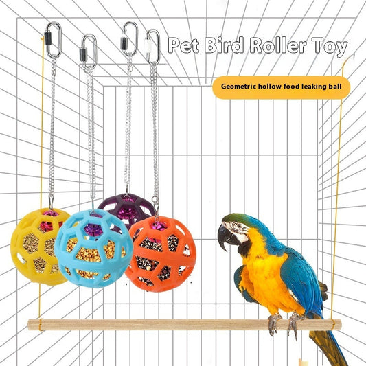 HKM-907347 Colorful Geometric Hollow Chewing Ball for Pet Birds with Hanging Bell