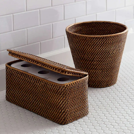 HKM-907667 Rattan Bathroom Accessories Set for Elegant Home Décor