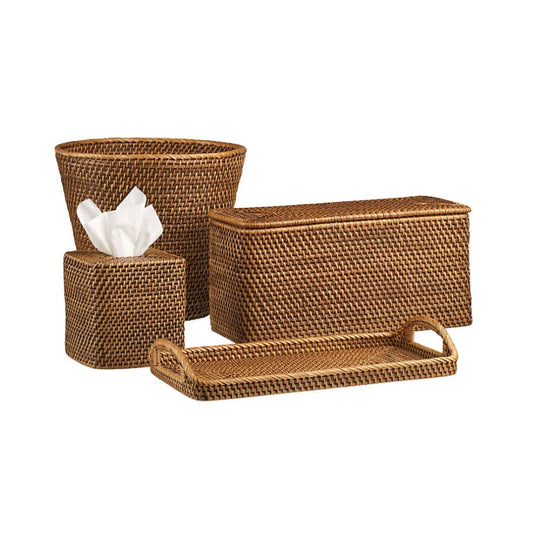 HKM-907667 Rattan Bathroom Accessories Set for Elegant Home Décor
