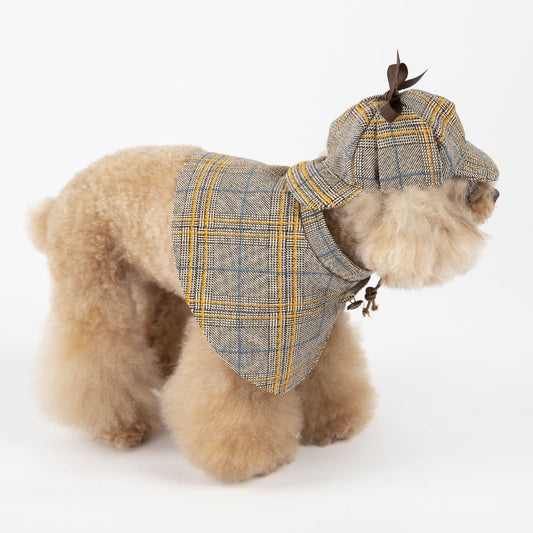 HKM-9081917 Cute Camel Detective Cloak for Dogs - Cotton Outfit with Hat, Sizes S, M, L