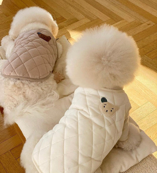HKM-9082173 Stylish Padded Coat Vest for Dogs in Autumn and Winter, Available in Coffee and White, Multiple Sizes