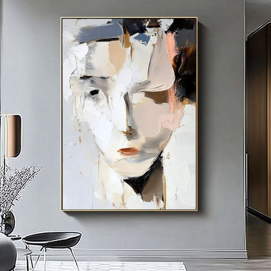 HKM-909331 Hand-Painted Abstract Woman Portrait Canvas Art - Modern Black and White Home Decor