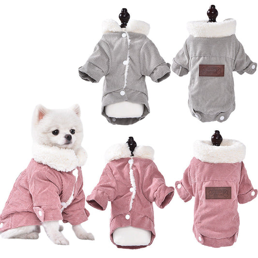 HKM-9093821 Warm Lambswool Vest for Dogs and Cats - Fleece Lined Pet Clothing in Gray and Pink, Sizes XS to XXL