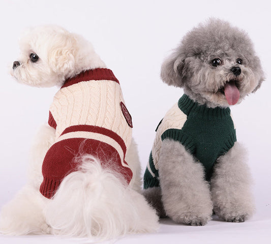 HKM-9097021 Cozy Color-Matching Sweater for Small Dogs in Dark Red, Dark Blue, and Green