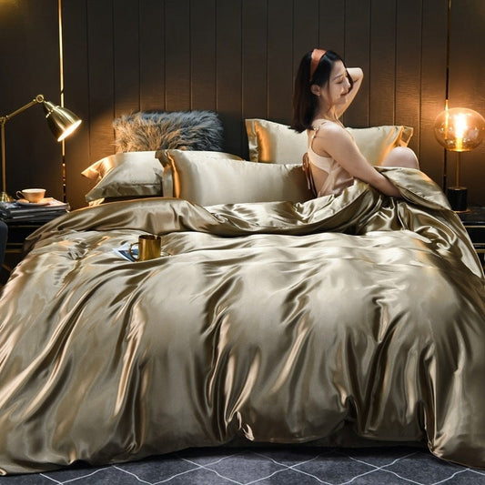HKM-912851 Pure Color Washed Real Silk Quilt Cover Set - Four-Piece Collection for Multiple Bed Sizes