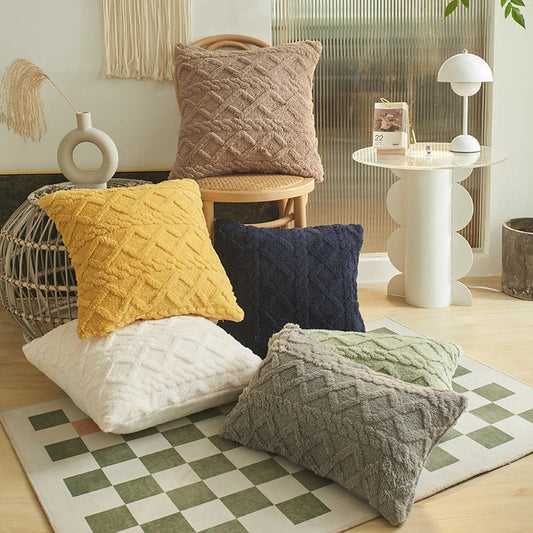 HKM-914131 Plush Geometric Throw Pillow Cover for Living Room - Multiple Sizes and Colors Available