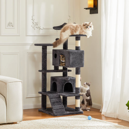 HKM-9146557 Multi-Level Large Cat Tree Tower with Scratching Post and Cozy Jumping Platform, 80-Inch, Grey