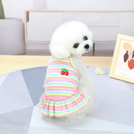 HKM-9149629 Colorful Pet Clothes: Striped Skirts & Vests for Dogs in Pink and Orange