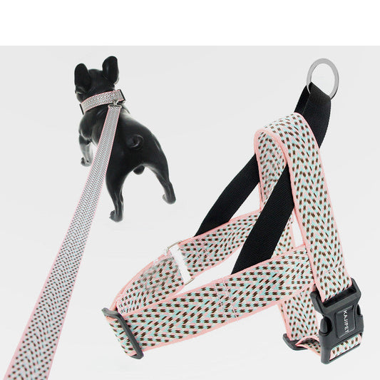 HKM-9158077 Teddy Vest-style Collar and Chest Strap Set for Small and Medium Dogs, Adjustable Nylon Leash and Harness