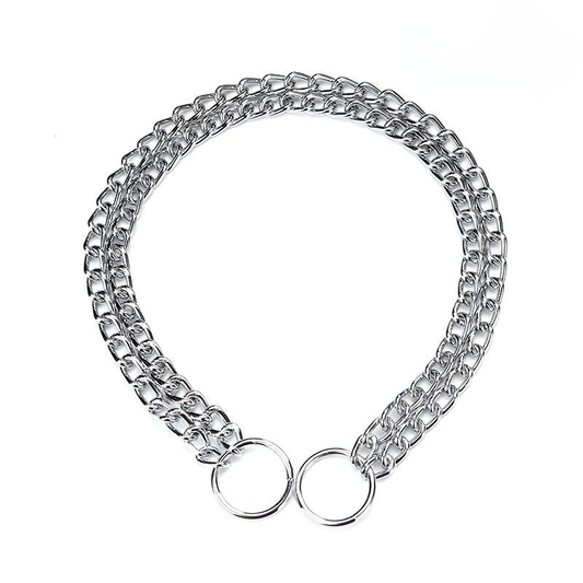 HKM-9172285 Double-Row Chrome-Plated Iron Dog Collar - Available in Multiple Sizes