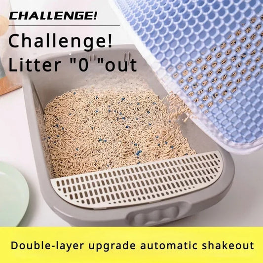 HKM-9189053 Double-Layer Waterproof Cat Litter Mat with Urine Trap and Non-Slip Design for Easy Cleaning