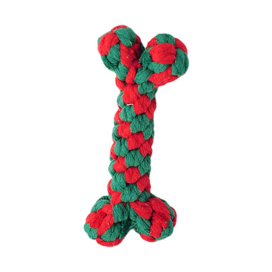 HKM-9203901 Cotton Rope Knot Toy for Dogs and Cats - Christmas Tree Design, Durable and Safe for Chewing