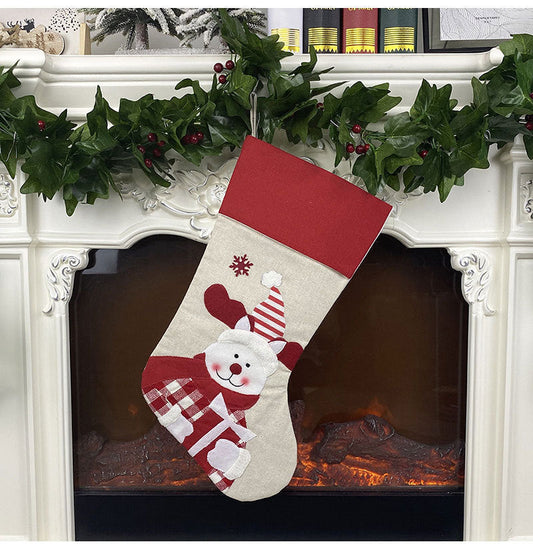 HKM-921363 Christmas Socks Pendant - Non-Woven Velvet and Linen Cloth, 47cm Tall, 22cm Opening