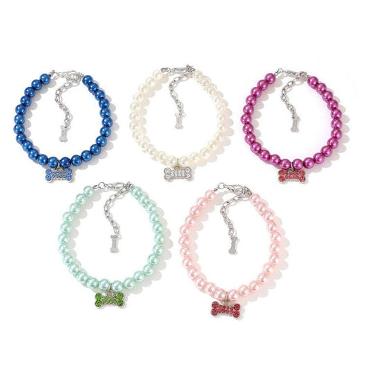 HKM-922771 Colorful Plastic Pearl Cat Necklace - Adjustable Size for Your Feline Friend