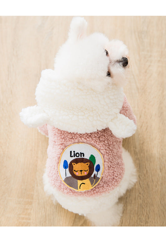 HKM-9234493 Warm Two-Legged Cotton Pet Clothes for Cats - Plus Velvet Cartoon Style in Brown Bear and Pink Lion