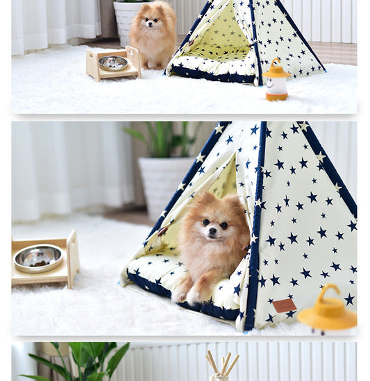 HKM-9234877 Portable Washable Pet Tent - Dog Bed & Cat House with Unique Native American Design