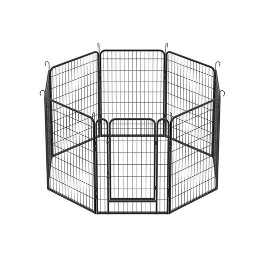 HKM-9237437 Heavy-Duty Metal Pet Wire Fence with Rust-Resistant Coating and Automatic Locking Mechanism, Ideal for Indoor and Outdoor Use