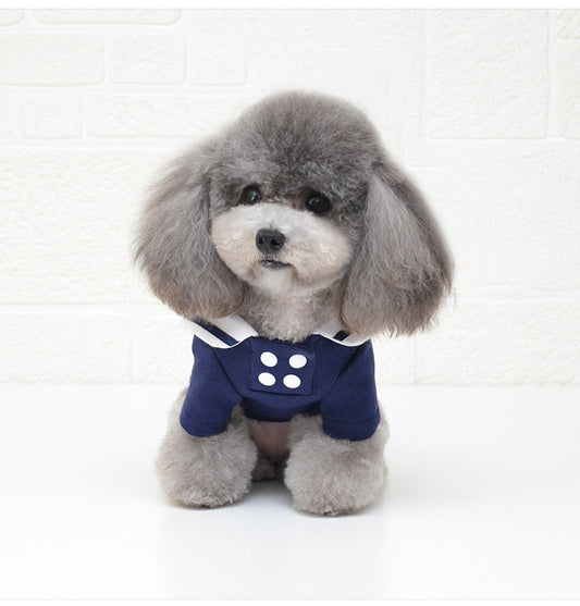 HKM-9243965 Sailor Style Cotton Outfit for Pets ¨C Casual Two-Legged Clothing in Various Sizes
