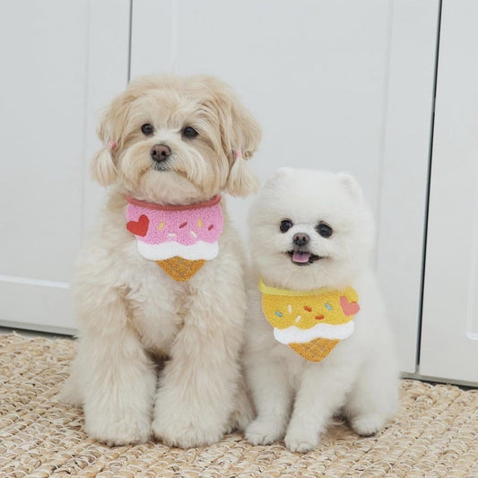 HKM-9248957 Cute Cartoon Ice Cream Pet Bib - Saliva Towel for Dogs and Cats, Adjustable 80cm Length, Pink & Yellow Colors