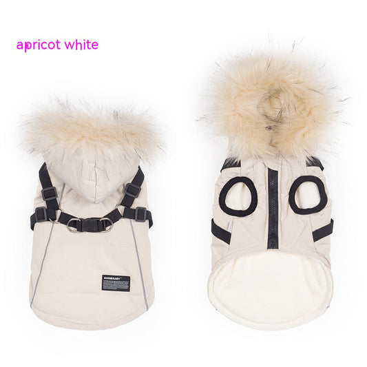 HKM-9257661 Fleece-Lined Dog Raincoat with Traction Strap for Autumn and Winter Wear