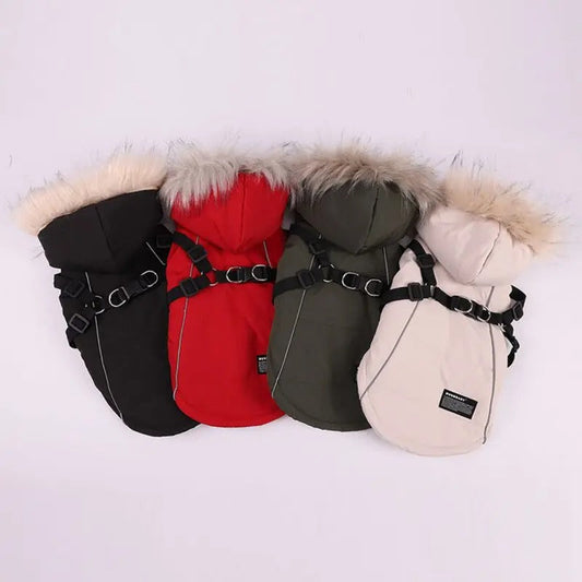HKM-9257661 Fleece-Lined Dog Raincoat with Traction Strap for Autumn and Winter Wear