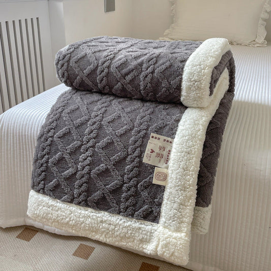 HKM-926675 Solid Color Double Thick Jacquard Berber Fleece Blanket in Multiple Sizes and Colors